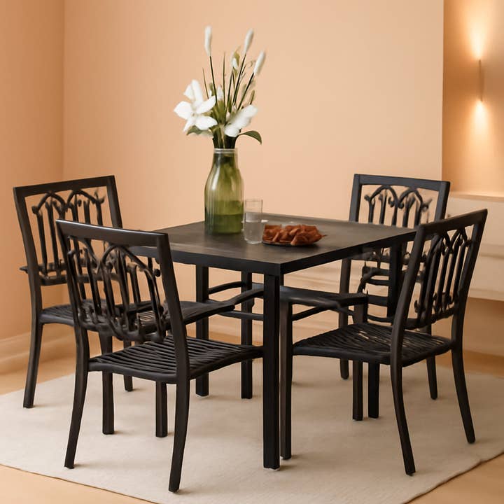 Geometry 5 Piece Metal Patio Dining Set 37 In Table And 4 Chairs for wholesale on Faire