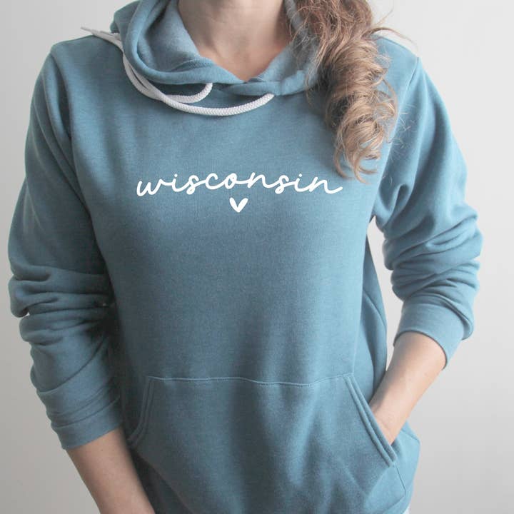 Wisconsin Heart Hoodie, Women's Wisconsin Sweatshirt, Hoodie for wholesale by Autumn Rose Co.