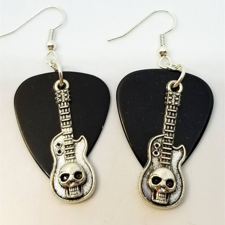 Simply Raevyn - Wholesale Dangle Earrings - Guitar with Skull Charms Guitar Pick Earrings4