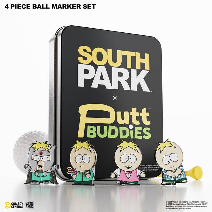 Putt Buddies - BUTTERS - CONJUNTO DE 4 MARCADORES DE BOLA COM CLIP PARA CHAPÉU por atacado de Pops Distro Inc