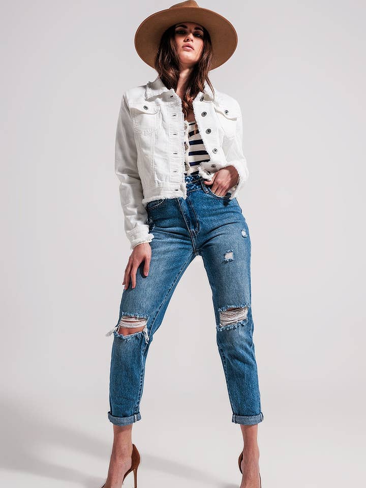 Bianco Giacca in denim bianco con bordo grezzo in vendita all'ingrosso su Faire2