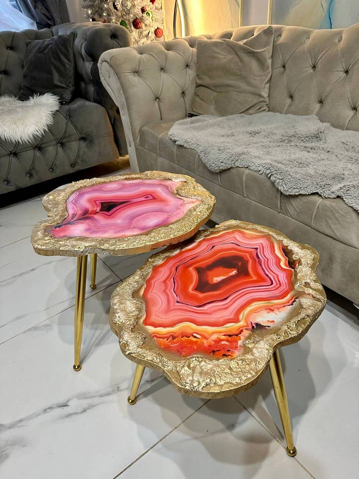 2 Handgemaakte nesttafels Large Epoxy art Geode koffie/bijzettafel ( voor wholesale door SamshineDesign