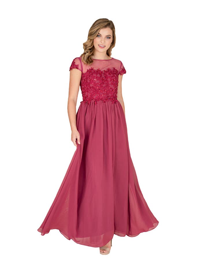 Abito formale svasato in chiffon per la vendita all'ingrosso da parte di FARAH NAZ New York