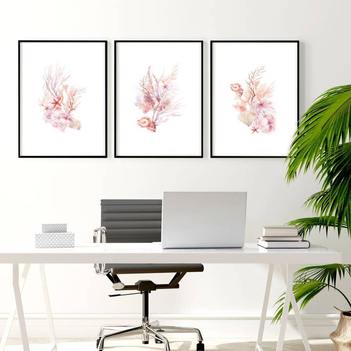 Wall Art Sea | Set of 3 Seashells Wall art Prints for wholesale by About Wall Art