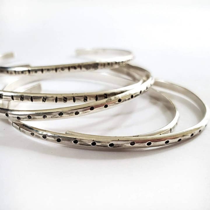 Silver Stamped Stacker Cuff for wholesale by Arcana Silver