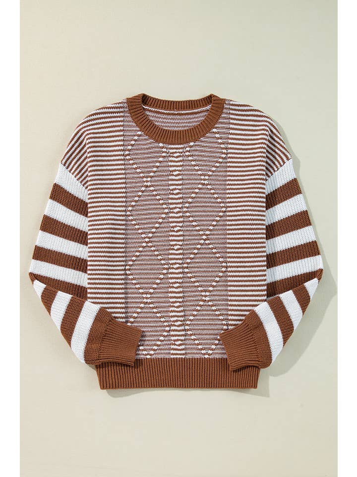 66DISCO - Wholesale Knit Sweater - Women's - Stripe Geometric Textured Long Sleeve Knit Sweater (S-2XL)