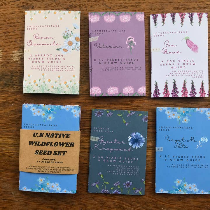 UK Native Garden Seed Set - With colourful grow guides! for wholesale by lotusleafaltars