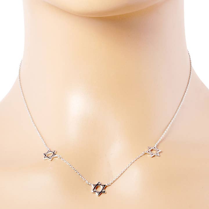 Sensibling Corp. - Wholesale Pendant/Charm Necklace - Gold Dipped Star of David Trio Charm Link Necklace6