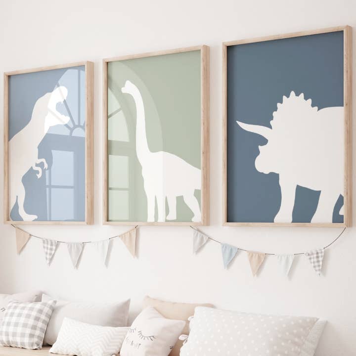 Sæt med 3 børnehavevægkunsttryk Dinosaur Collection for engroshandel hos Love You a Latte Shop