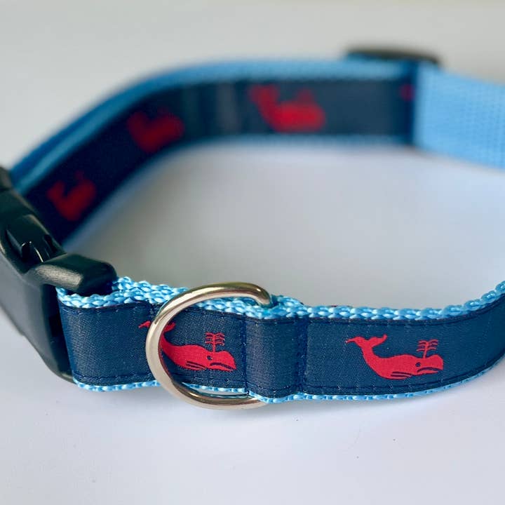 Navy og rød Preppy Whale Hundehalsbånd for engroshandel hos Pickled Preppy