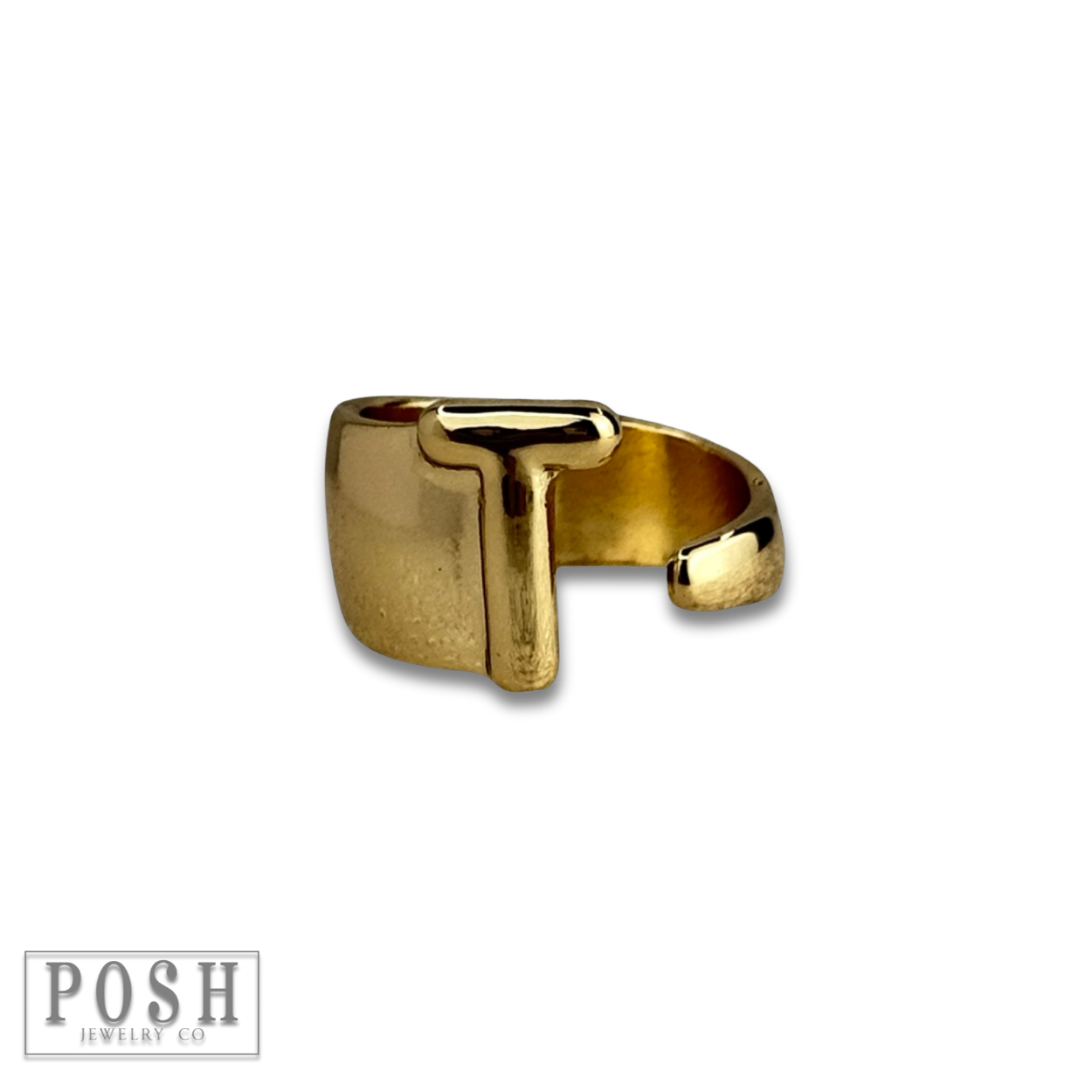 Gold Bubble letter monogram initial ring for wholesale on Faire15