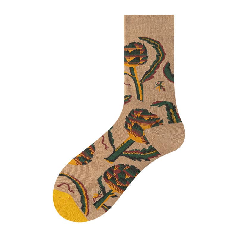 Tourtiwi - Vente Chaussettes – unisexe - Chaussettes vintage à plantes florales, chaussettes en coton, chaussettes longues2