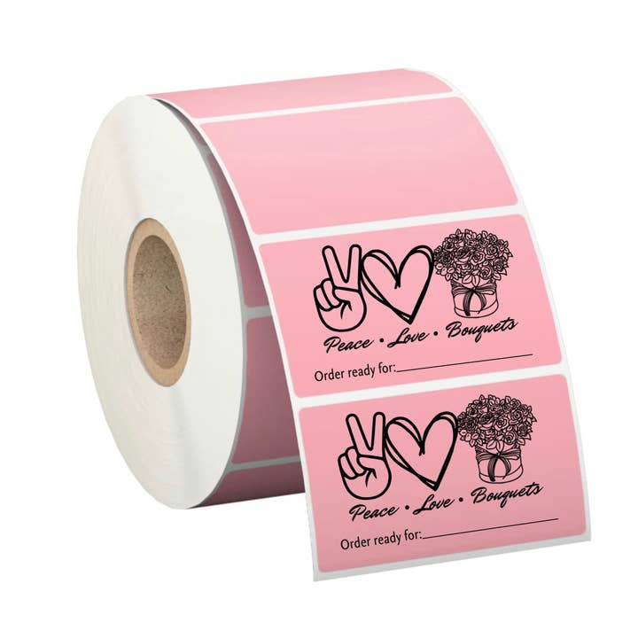 "Peace, Love and Bouquets" 500 floral packaging labels for wholesale by Unknown Designs