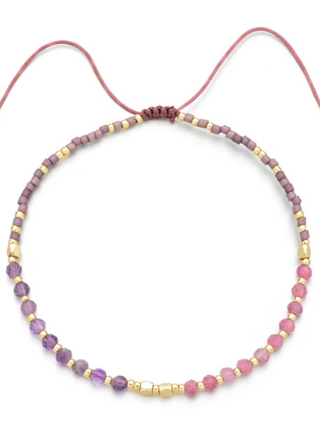 Bracelet empilable en pierres fines Quartz rose et Améthyste pour la vente par Picki Nicki
