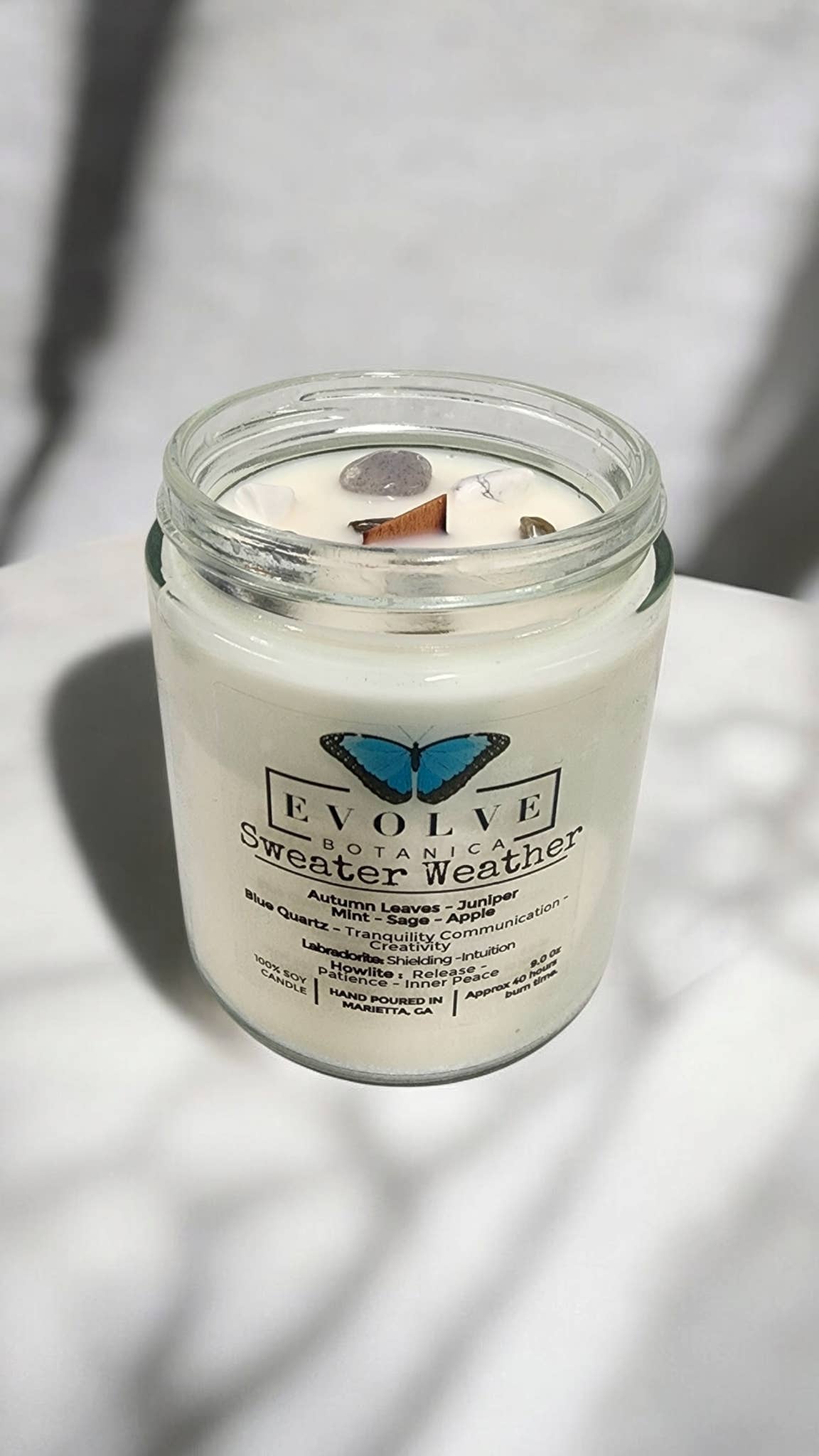 Evolve Botanica - Vendita all'ingrosso Candela in vasetto - Candela di soia in barattolo CrystalJam da 9oz - Profumo Sweater Weather9