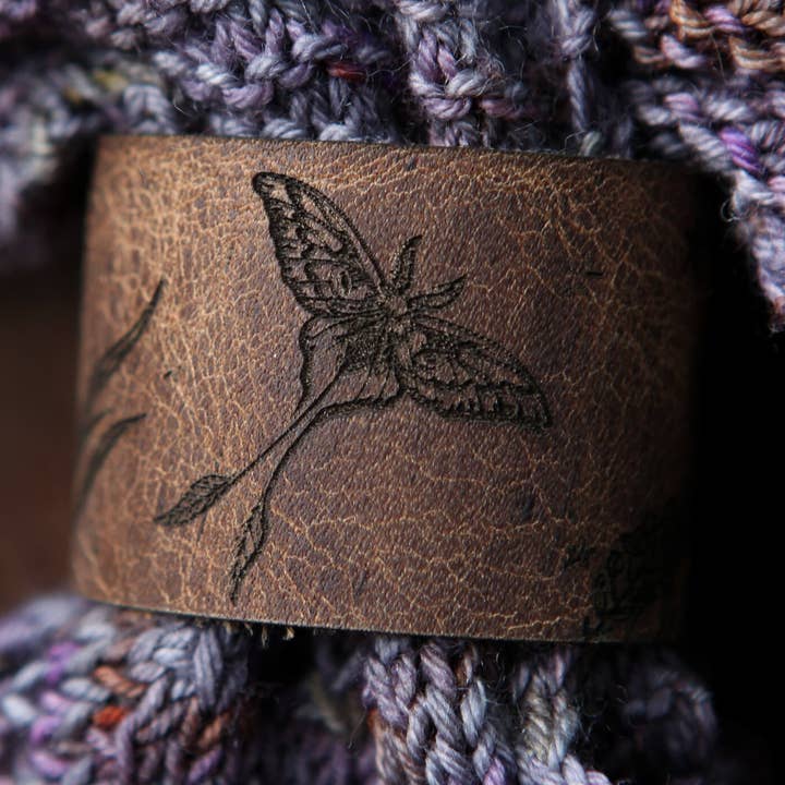 Sunrise Grove - Wholesale Scarf Clip - Women's - Luna Moth Moon & Stars Leather Shawl Cuff with Bronze Stud6