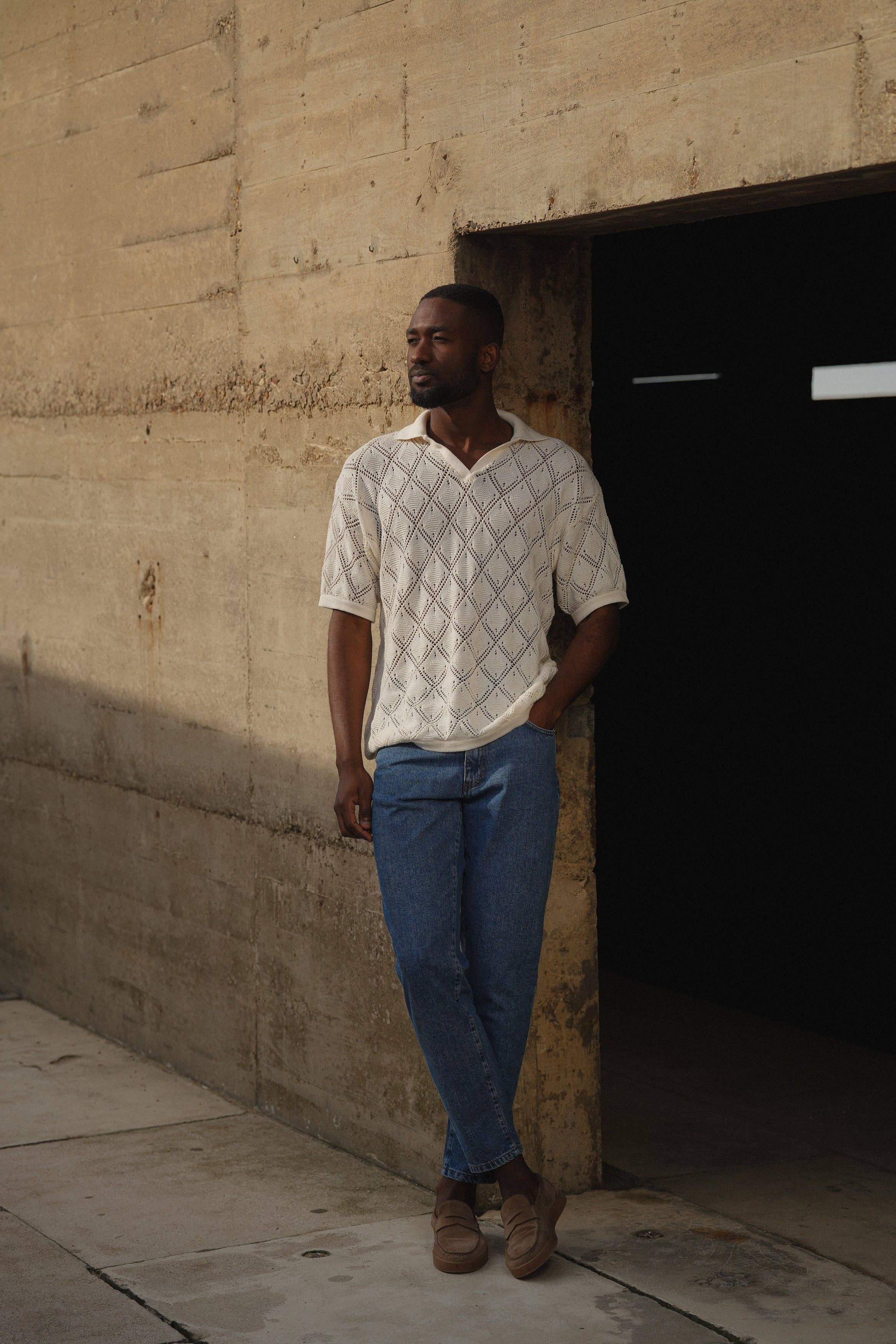 DONATO - Wholesale Polo - Men's - POLO GEOMETRIC DESIGN OPEN-COLLAR PEARL SHIRT7