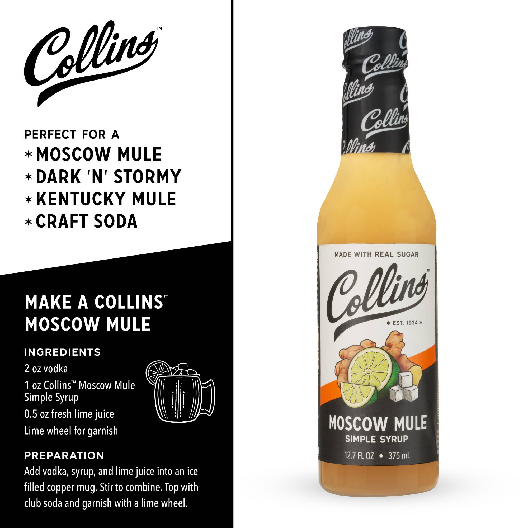 Collins - Wholesale Cocktail Mix/Syrup - Moscow Mule Simple Syrup 12.7 oz2