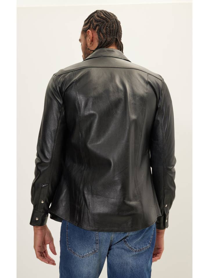 Men's Genuine Lambskin Leather Shirt - Black for wholesale on Faire14