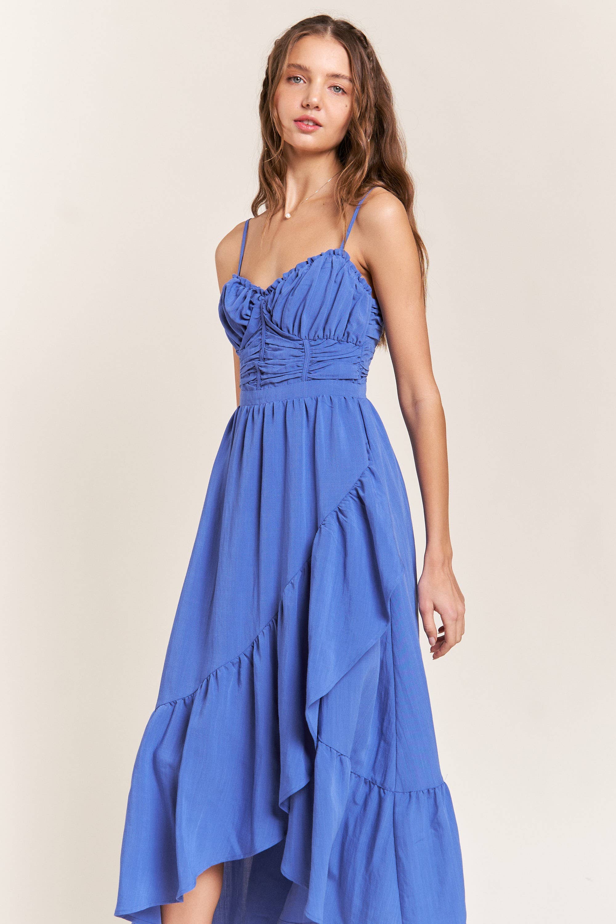 In The Beginning - Vente Robe – femme - Robe longue bleue à découpes latérales détaillées3