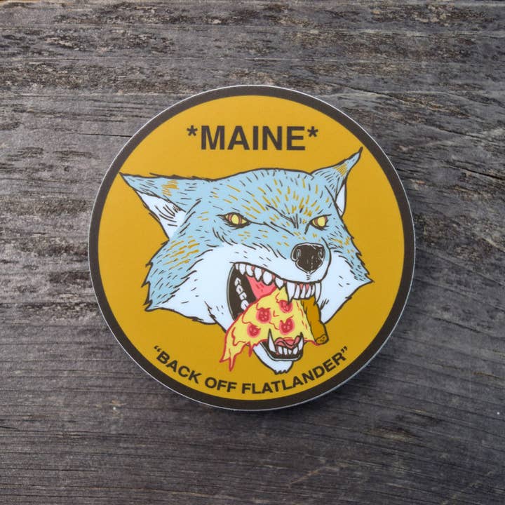 Maine Pizza Wolf Vinyl Sticker for wholesale by Quiet Tide Goods