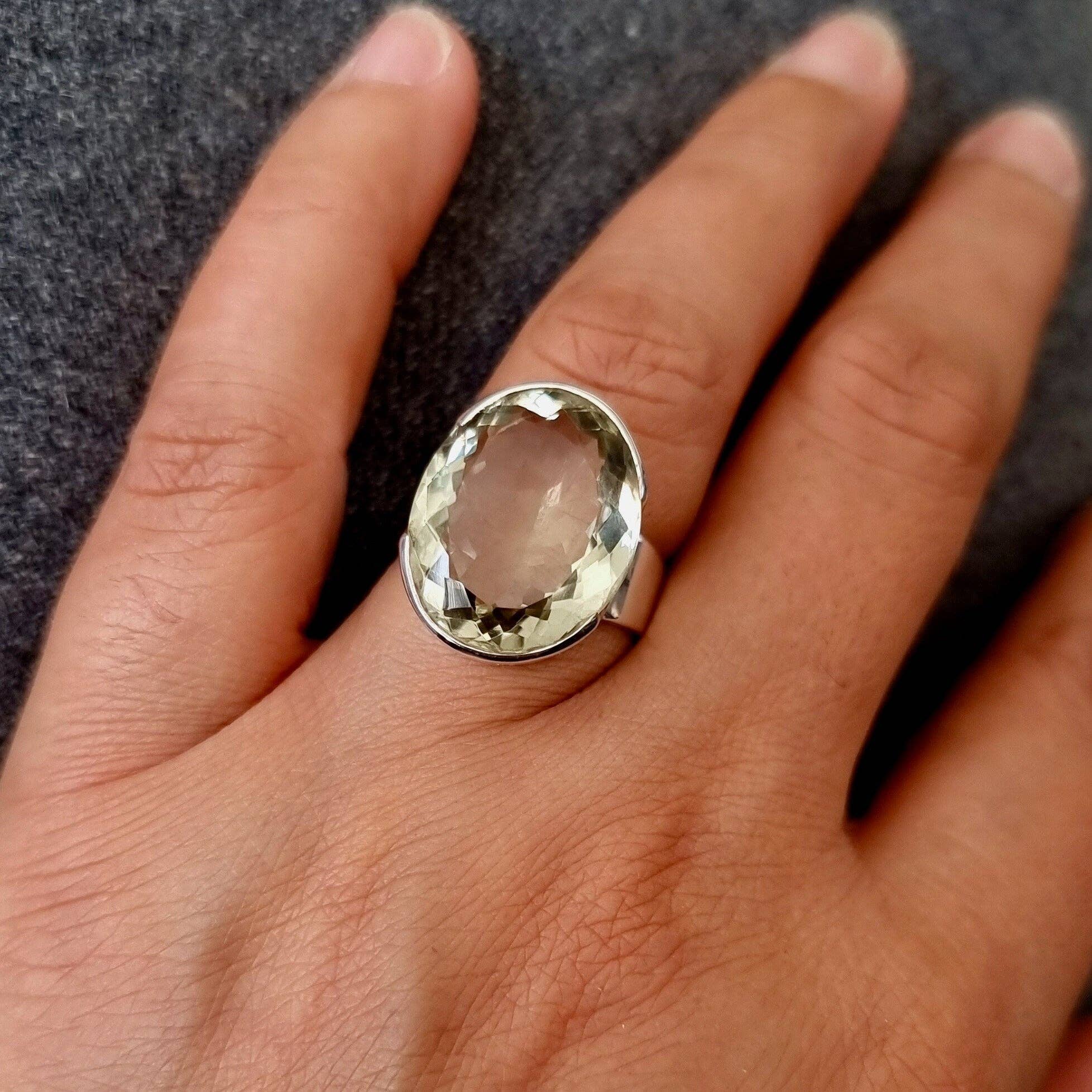 Mistry Gems – Großhandel Cocktail-/Statement-Ring – Designer Großer Ovaler Grüner Amethyst-Ring |925 Sterlingsilber, R1103