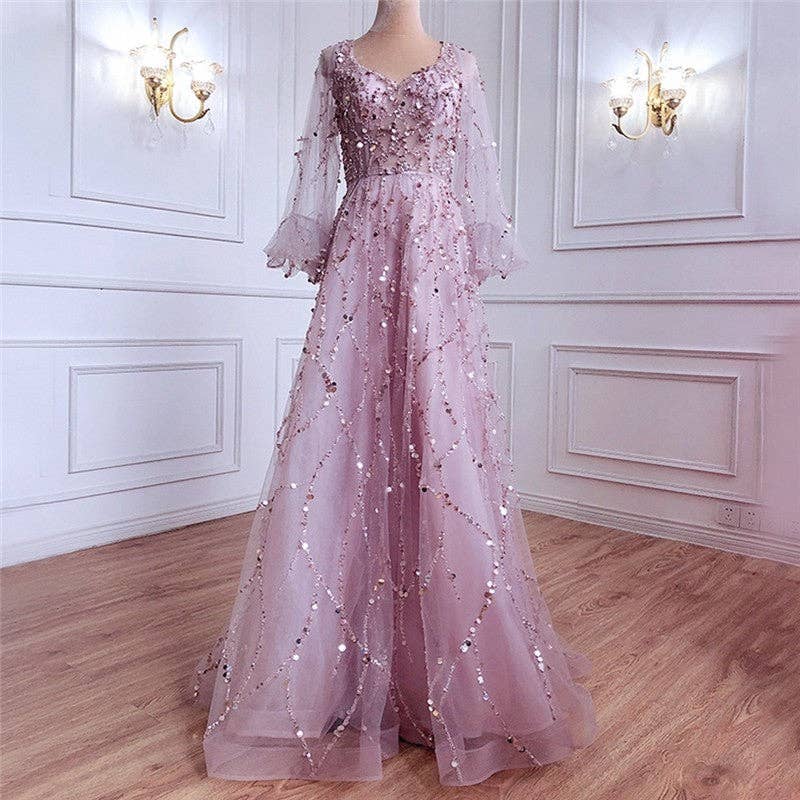 Plush Looks – wholesale Gown – Women's – Beaded Long Sleeve Evening Gown6