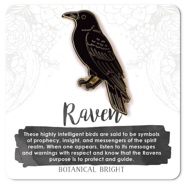 Raven Enamel Pin for wholesale by Botanical Bright