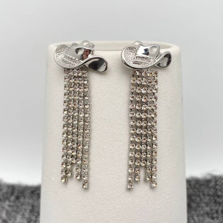 Mio Queena - Wholesale Tassel Earrings - Western Sparkling Rhinestone Tassel Hat Post Earrings - WJ1