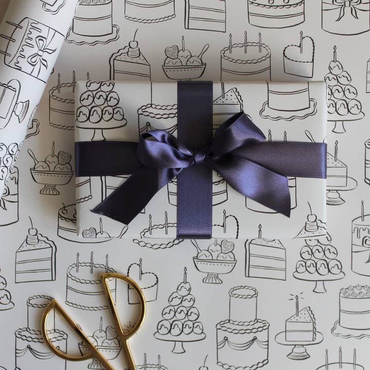 Ella Rose Studio - Wholesale Flat Wrap - Illustrated Birthday Cakes Premium Uncoated Wrapping Paper