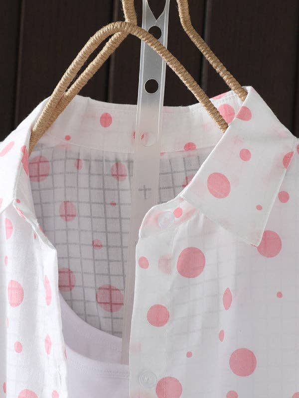 VividLux - Wholesale Button Down Shirt - Women's - Long Sleeves Loose Polka-Dot Lapel Shirts Tops3