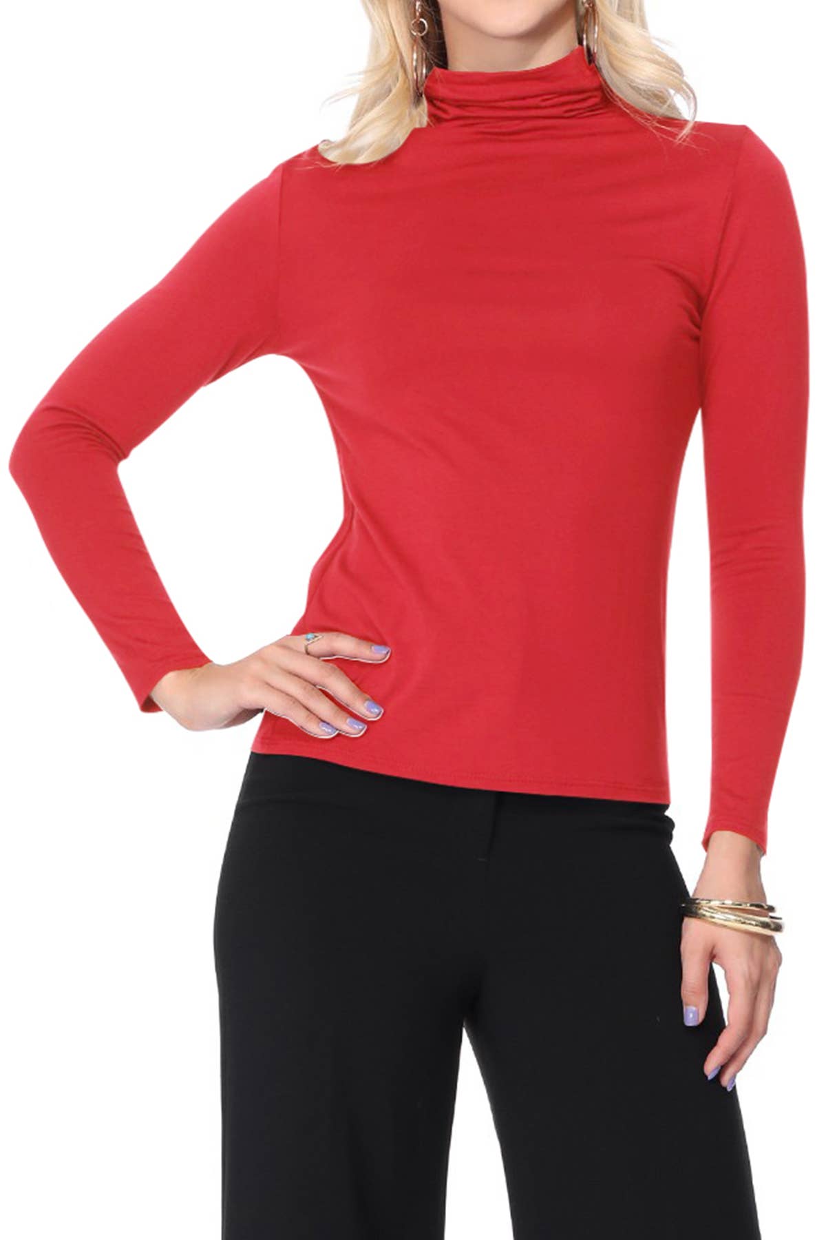 MOA COLLECTION - Wholesale Knit Top - Women's - Solid Color Lightweight Mock Neck Turtleneck Sweater Top12