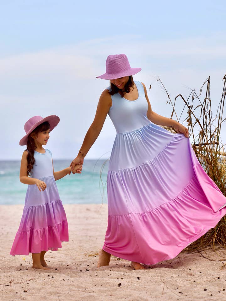 Pink Mommy and Me Pastel Ombre Tiered Maxi Dress for wholesale on Faire