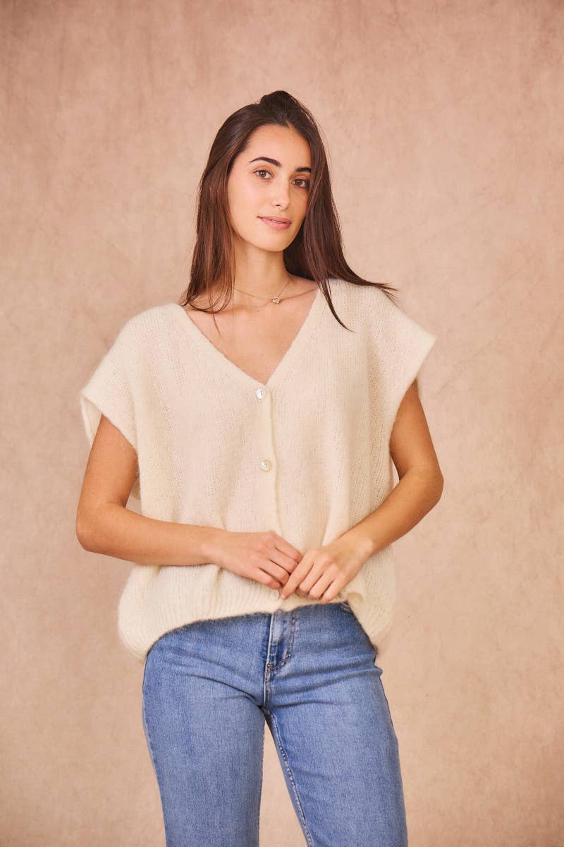 Calie Paris - Wholesale Knit Sweater - Women's - Kid Mohair Sleeveless Cardigan5