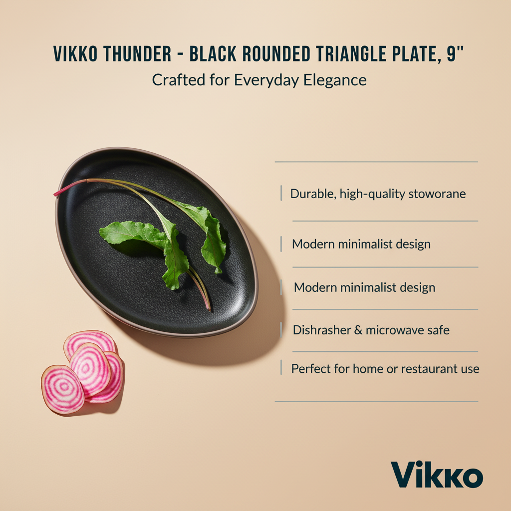 Kadra Kitchenware - Vente Assiette - Vikko Thunder - Assiette triangulaire arrondie noire, 9 po3