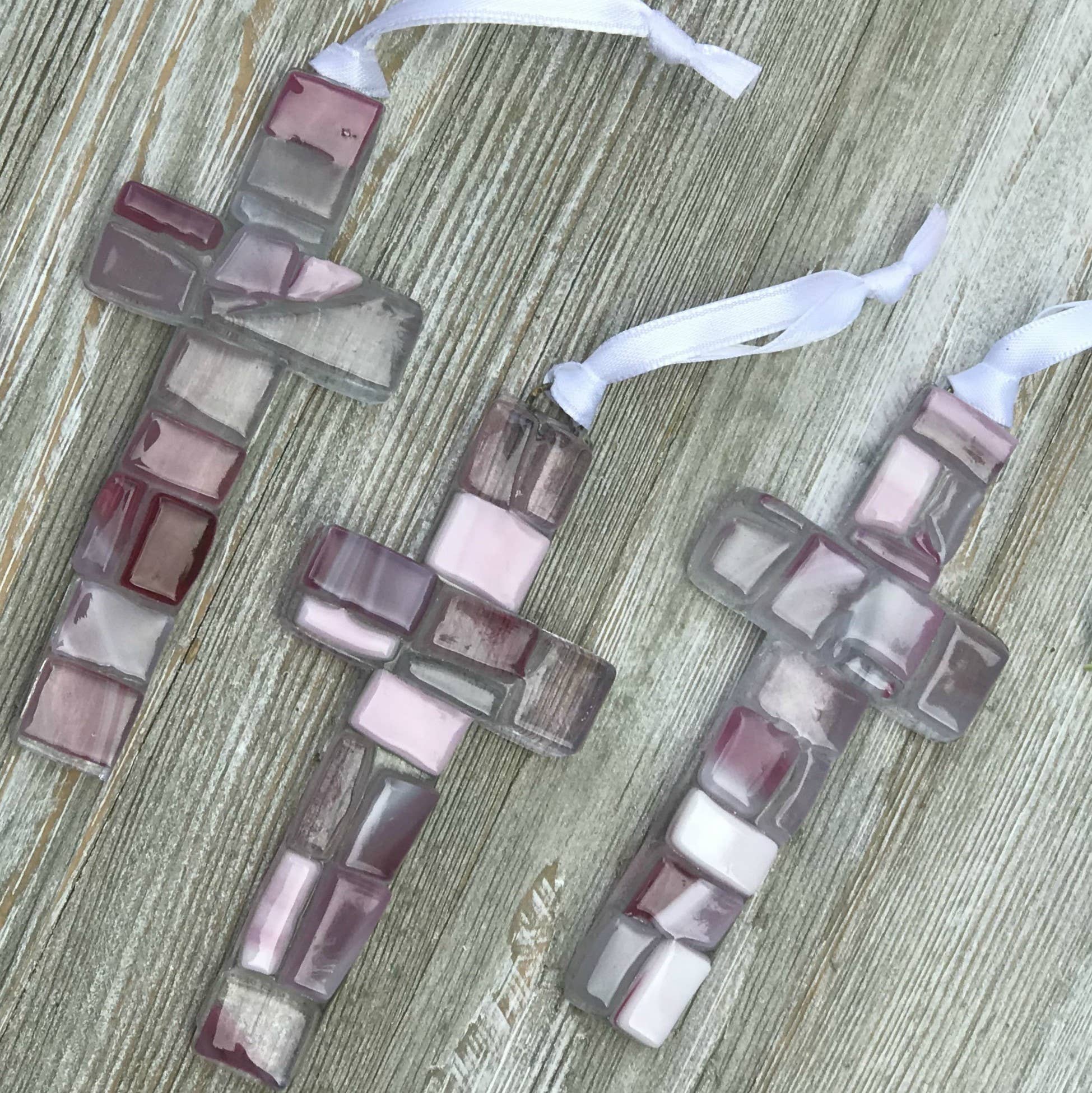 The Grandparent Gift Co. Inc. - Wholesale Ornament - Kids & Baby - New Baby Girl Gift  USA Handmade Mosaic Glass Cross 44843
