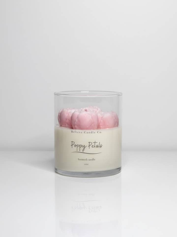 Portacandele con petali di papavero per la vendita all'ingrosso da parte di Believe Candle