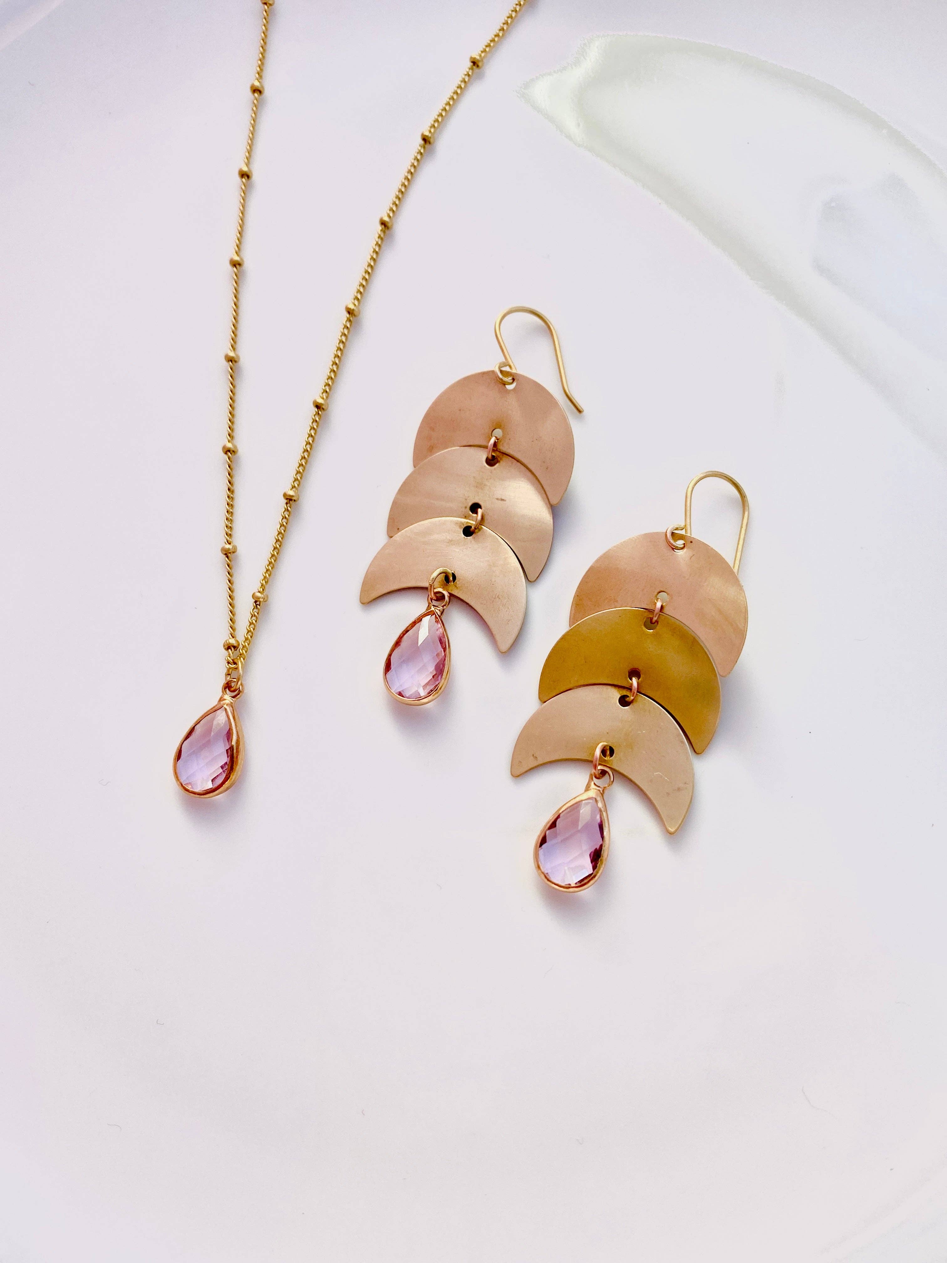 Moxie Collective (formerly Atonement Design) - Wholesale Dangle Earrings - Dusty Rose Pink Moon Earrings2