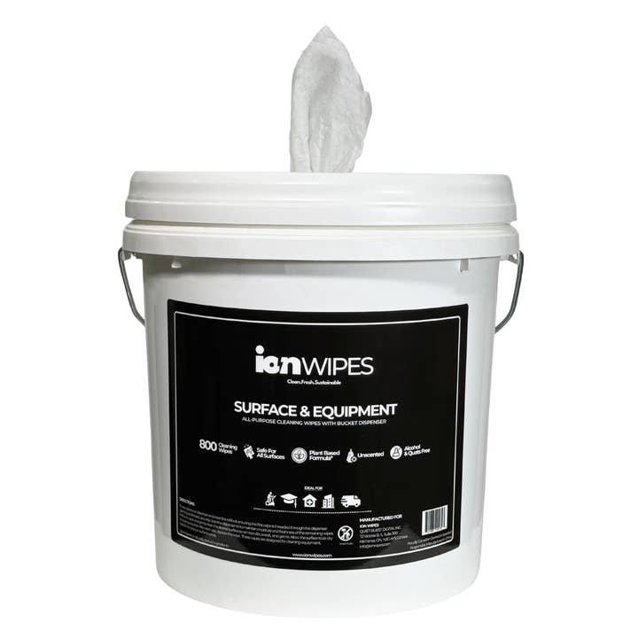 Lingettes de gym avec distributeur en seau | Lingettes de nettoyage tout usage (800 unités) pour la vente par ION Wipes