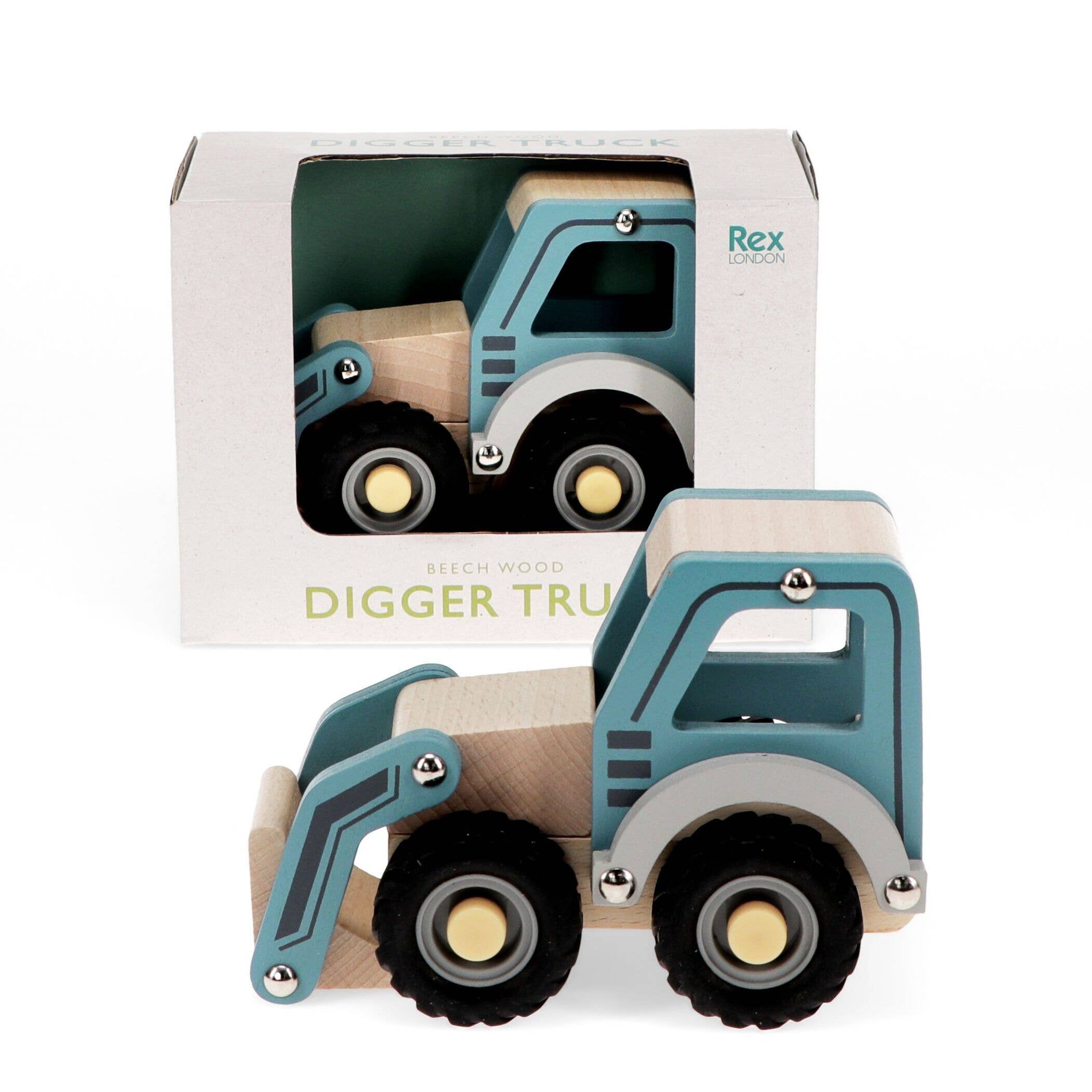 Rex B2B - UK – wholesale Wood toy – Child – Wooden Push Along Vehicle Toy - Digger Truck (Blue)0