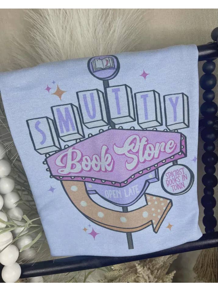 Light Blue Smutty Book Store (Gildan Tee) for wholesale on Faire