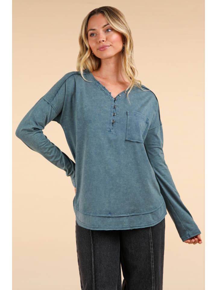 VERY J - Wholesale Knit Top - Women's - NT11795-Mineral Washed Cotton Comfy Knit Top