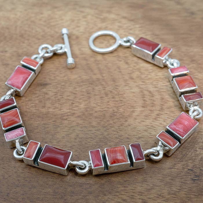 Mosaic Links Bracelet, Sangria for wholesale by Corazón Sterling