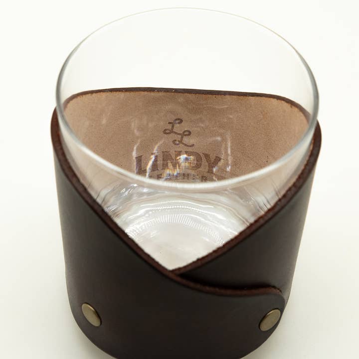 Lindy Leather - Wholesale Cocktail/Liquor Glass - Leather Rocks Glass - Lineman 3