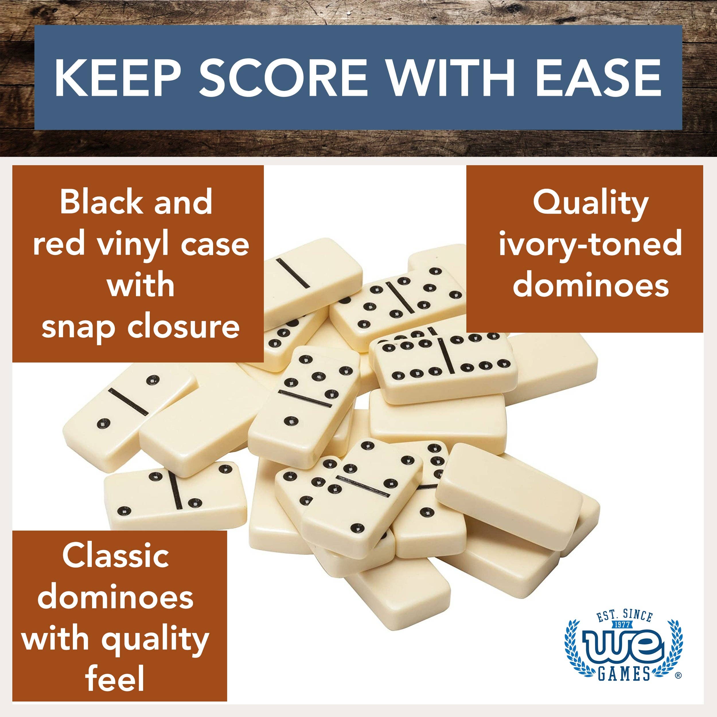 Wood Expressions - Wholesale Dominoes - WE Games Double 6 Dominoes - Ivory with Black Vinyl Case2