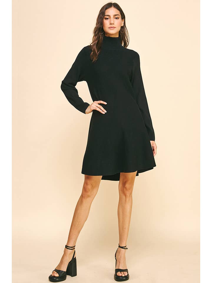 PINCH - Wholesale Dress - Women's - MOCK NECK SWEATER DRESS - BLACK