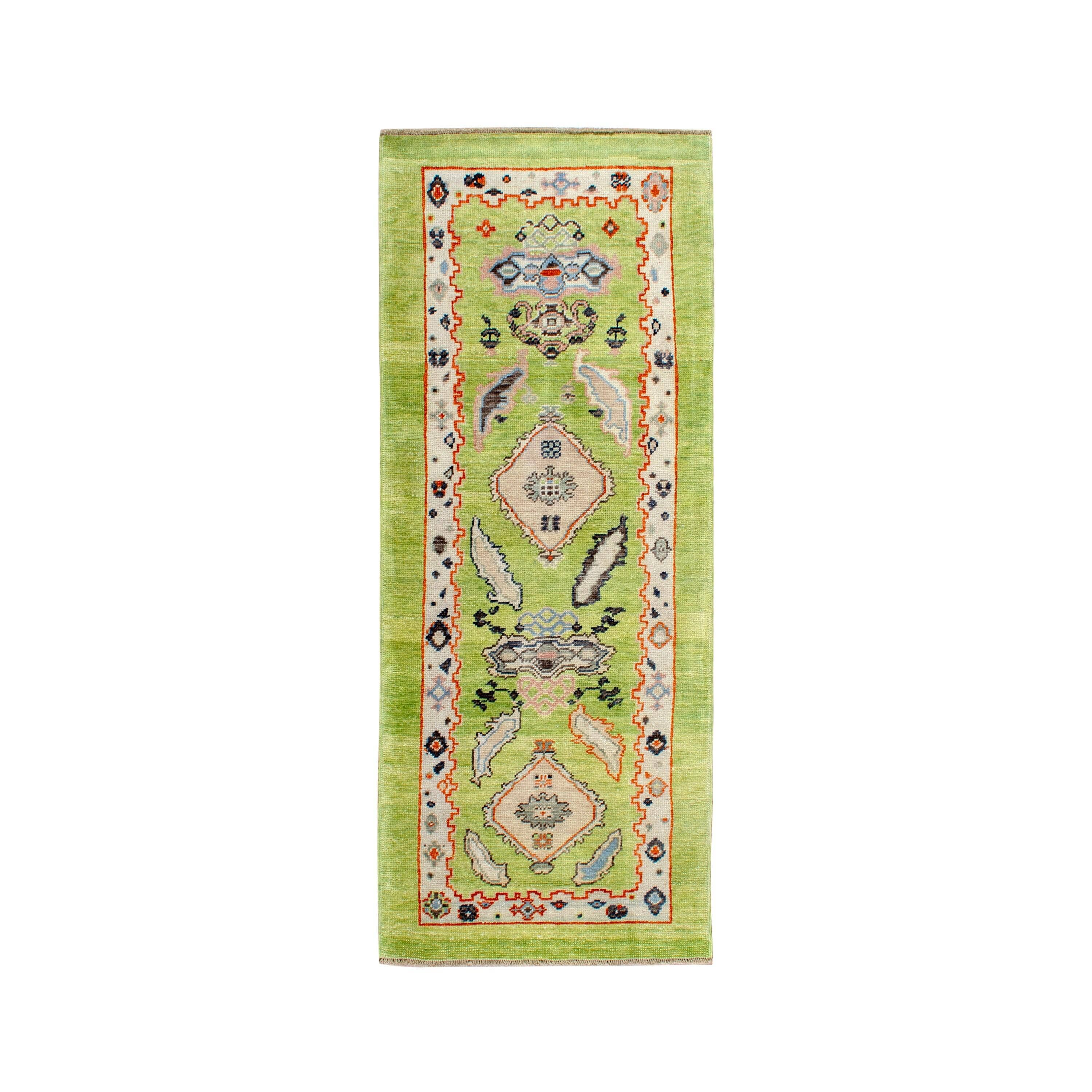 The Loom Wholesale – wholesale Runner rug – Vintage Turkish Green Oushak Wool Runner Rug 3x8 ft0