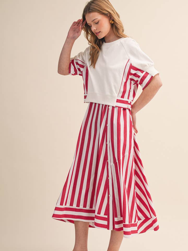 MIXED MEDIA STRIPED TOP AND MIDI DRESS SET MPST4503 for wholesale by &MERCI