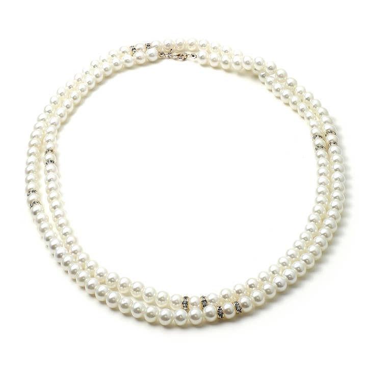 (50569A196) Collar de perlas blancas plateadas de 8 mm, 1 tira de 48 pulgadas para venta al por mayor de Cool Crystals