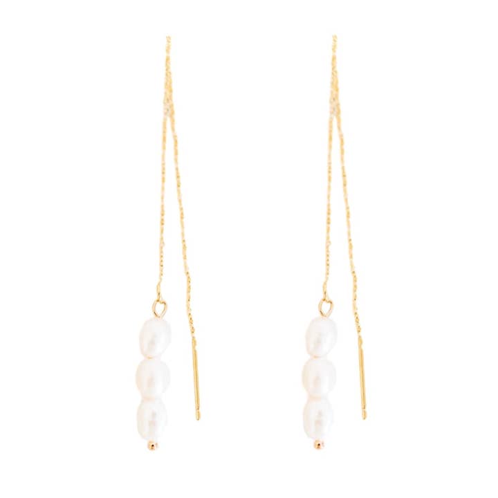 Skinny Pearl Statement Threader Earrings for wholesale by St Armands Designs of Sarasota